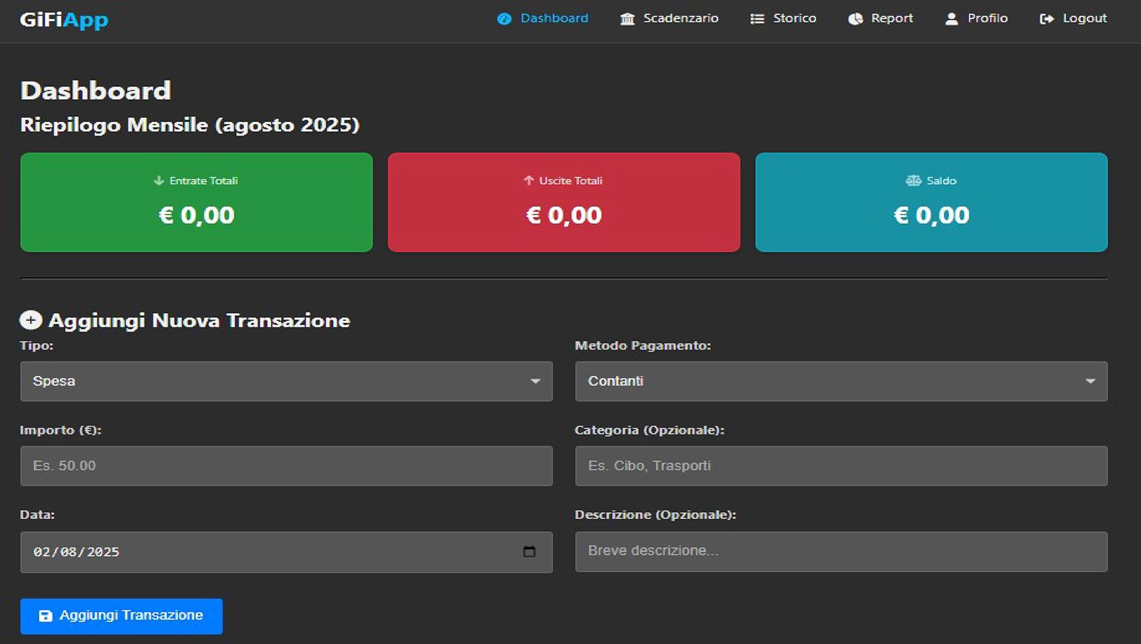 Dashboard di GifiApp
